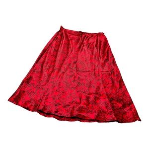 ♥️Sandra 100% Silk Red Skirt Black Pattern Size 12